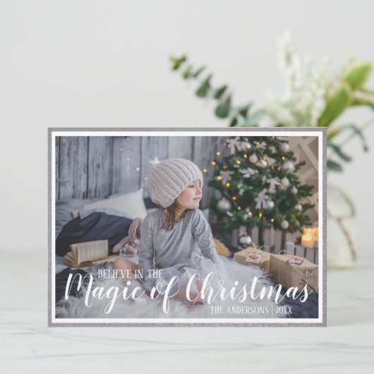 Glaube Magie Weihnachten Silber/Blauer Urlaub Foto (Stehend Vorderseite)