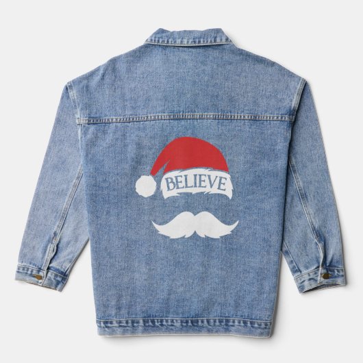 Glaube Mustache Weihnachtsmannmütze Cap Familie We Jeansjacke (Rückseite)