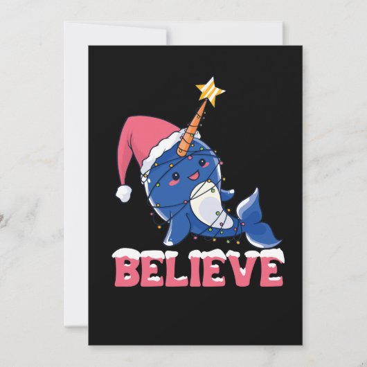 Glaube Narwhal Weihnachtsschneefieber-Lichter Feiertagskarte (Vorderseite)