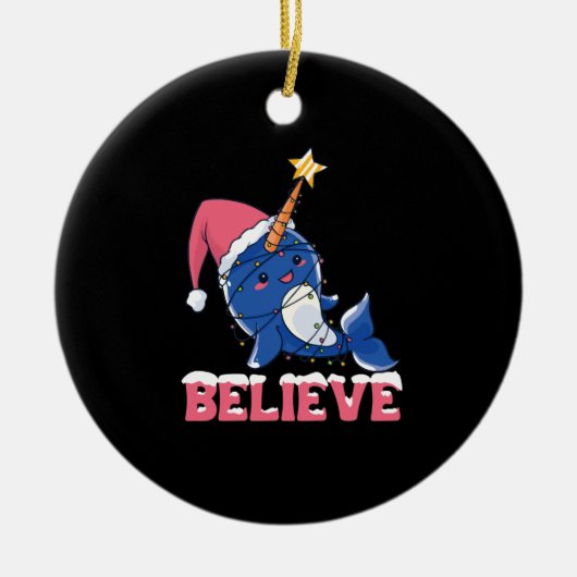 Glaube Narwhal Weihnachtsschneefieber-Lichter Keramik Ornament (Vorne)