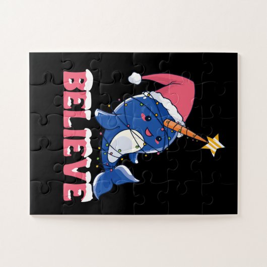 Glaube Narwhal Weihnachtsschneefieber-Lichter Puzzle (Horizontal)