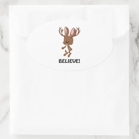Glaube! Niedlich Jackalope Ovaler Aufkleber (Tasche)