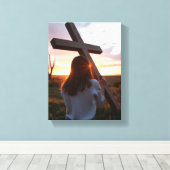 Glaube- Premium Wrapped Canvas (Glanz) Leinwanddruck (Insitu (Holzboden))