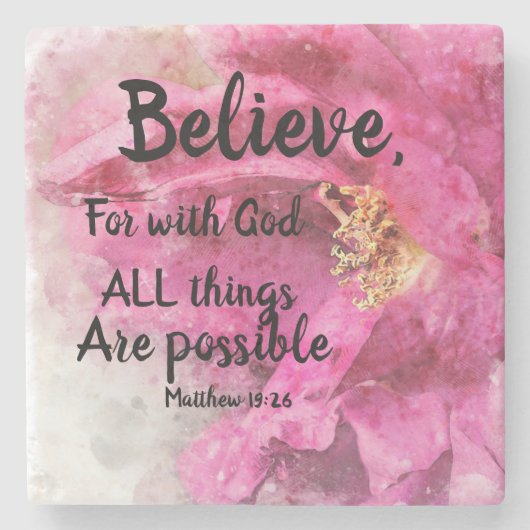 Glaube Rose Square Marmor Stone Untersetzer Script (Vorderseite)