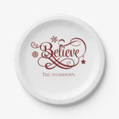 Glaube Rote Schneeflocken Sterne Weihnachtsfeierta Pappteller (Vorderseite)