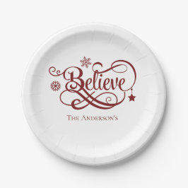 Glaube Rote Schneeflocken Sterne Weihnachtsfeierta Pappteller