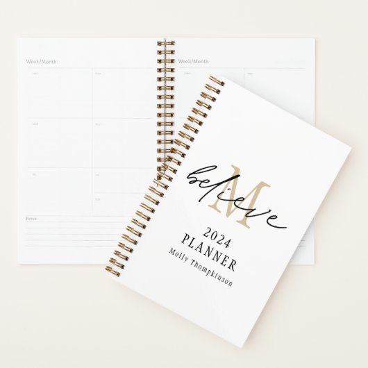 Glaube Script 2024 Monogram Name Gold White Planer (Anzeige)