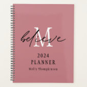 Glaube Script 2024 Monogramm Anfangsname Rosa Planer (Vorderseite)