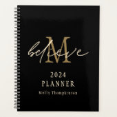 Glaube Script 2024 Monogramm Anfangsname Schwarz Planer (Vorderseite)