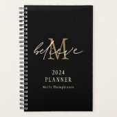 Glaube Script 2024 Monogramm Anfangsname Schwarz Planer (Vorderseite)