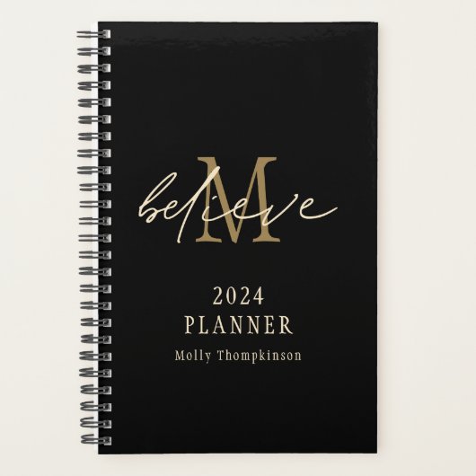 Glaube Script 2024 Monogramm Anfangsname Schwarz Planer (Vorderseite)