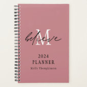 Glaube Script 2024 Name Monogram Initial Pink Planer (Vorderseite)