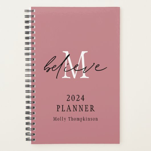 Glaube Script 2024 Name Monogram Initial Pink Planer (Vorderseite)