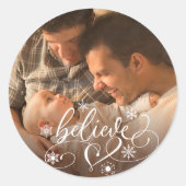 Glaube Script | Christmas Snowflake Foto Overlay Runder Aufkleber (Vorderseite)