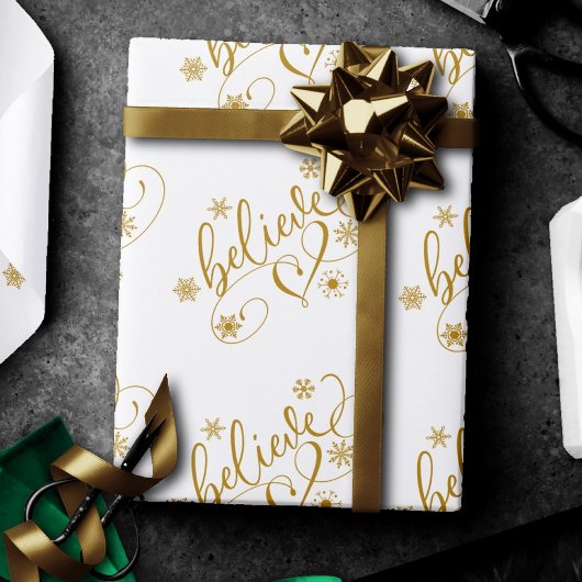Glaube Script | Gold Holiday Snowflake Geblüht Geschenkpapier