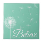 Glaube Script White Dandelion Silhouette Fliese (Vorderseite)