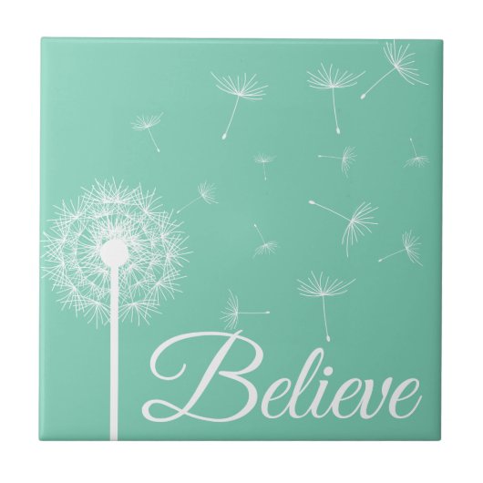 Glaube Script White Dandelion Silhouette Fliese (Vorderseite)