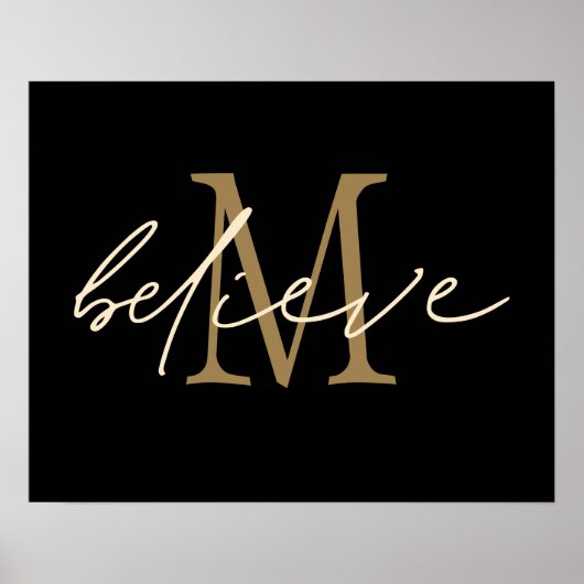 Glaube Skript Gold Monogramm Initial Schwarz Poster (Vorne)