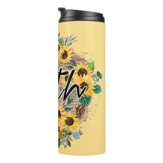 Glaube/Sonnenblumen Sublimierung Thermosbecher (Nach rechts gedreht)