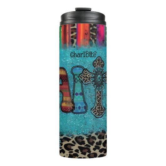 Glaube: Türkis, Leopard, Gemustert Thermosbecher (Vorderseite)