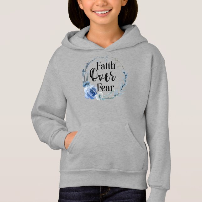 Glaube über Angst blauer Flora Hoodie (Vorderseite)