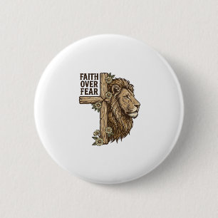 Glaube über Angst Löwe Kreuz Vintage Christliches  Button