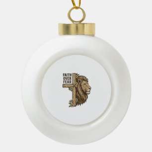 Glaube über Angst Löwe Kreuz Vintage Christliches  Keramik Kugel-Ornament