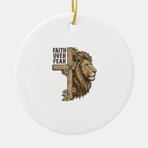 Glaube über Angst Löwe Kreuz Vintage Christliches  Keramik Ornament