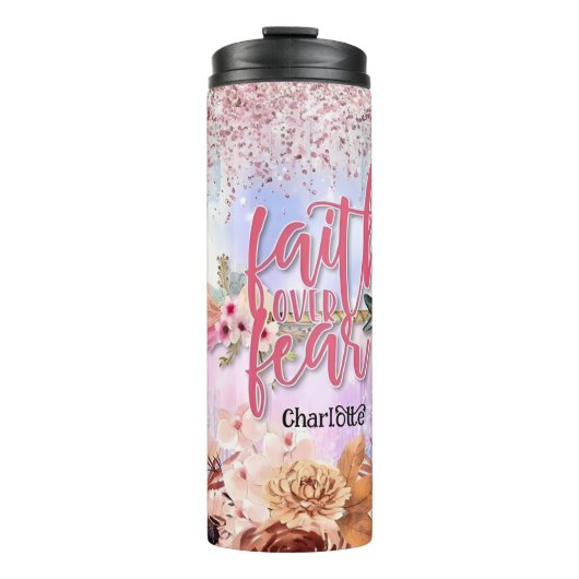 Glaube über Angst Pfeil Thermosbecher (Vorderseite)