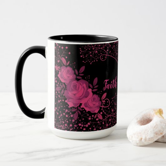 Glaube über Angst, rosa Rosen Tasse (Mit Donut)