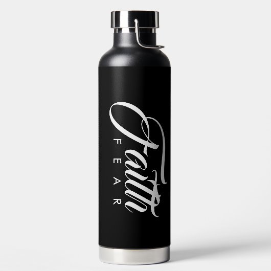 Glaube über Angst schwarz Trinkflasche (links)