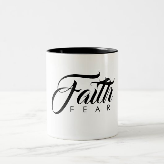 Glaube über Angst Weiß Zweifarbige Tasse (Mittel)