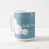 Glaube über Angst, weiße Blume Kaffeetasse (Vorderseite Links)