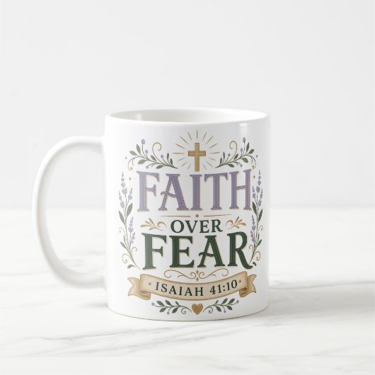 Glaube überwindet Angst Christliches Bibelzitat Kaffeetasse (Links)