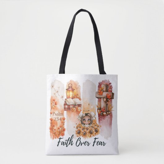 Glaube überwindet Angst Psalm 23:4 Herbst-Shirt Tasche (Vorderseite)