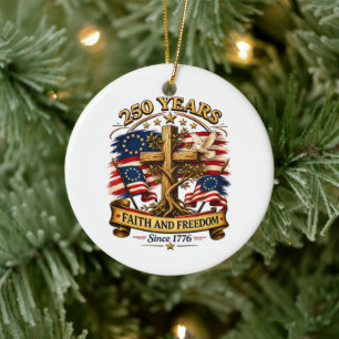 Glaube und Freiheit 250 Jahre Patriotisches Kreuz Keramik Ornament