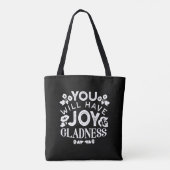 Glaube und Glück – Zitate über Freude und Fröhlich Tasche (Rückseite)