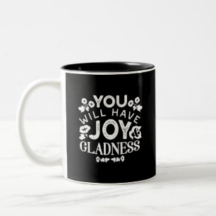 Glaube und Glück – Zitate über Freude und Fröhlich Zweifarbige Tasse