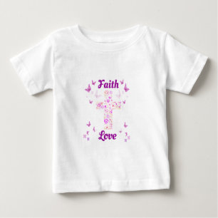 Glaube und Liebe Kreuz der Rose mit rosa Butterfli Baby T-shirt