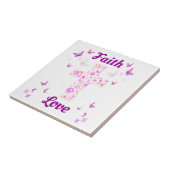 Glaube und Liebe Kreuz der Rose mit rosa Butterfli Fliese (Seite)