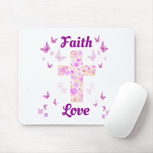 Glaube und Liebe Kreuz der Rose mit rosa Butterfli Mousepad (Mit Mouse)