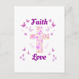 Glaube und Liebe Kreuz der Rose mit rosa Butterfli Postkarte