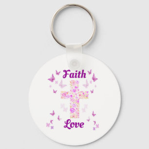 Glaube und Liebe Kreuz der Rose mit rosa Butterfli Schlüsselanhänger