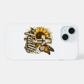 Glaube und Sonnenblumen iPhone 15 Hülle  (Rückseite (Horizontal))