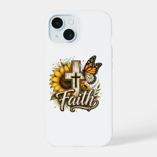 Glaube und Sonnenblumen iPhone 15 Hülle  (Rückseite)