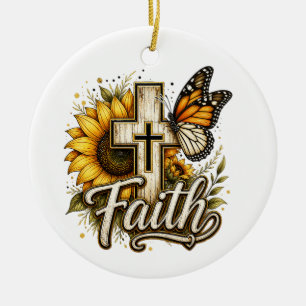 Glaube und Sonnenblumen Schmuck Keramik Ornament