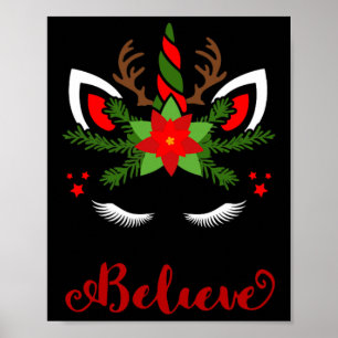 Glaube Unicorn Rentier Gesicht Niedlich Weihnachte Poster