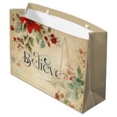 'Glaube' Vintag Red Poinsettia Blumenweihnachtsfes Große Geschenktüte (Rückseite Schrägansicht)