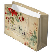 'Glaube' Vintag Red Poinsettia Blumenweihnachtsfes Große Geschenktüte (Vorderseite Schrägansicht)