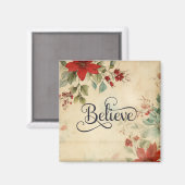 'Glaube' Vintag Red Poinsettia Blumenweihnachtsfes Magnet (Vorderseite/Rückseite)